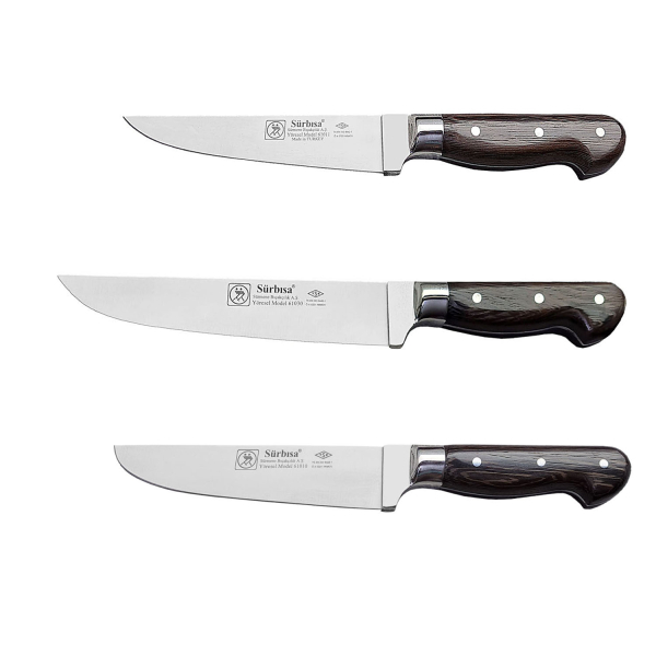 Sürmene Sürbısa El Yapımı 3 Parça Ahşap Saplı Kasap Kurban Bıçak Seti