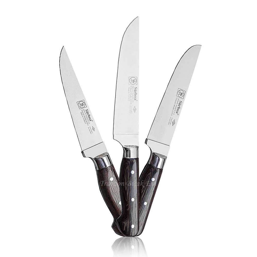 Sürmene Sürbısa El Yapımı 3 Parça Ahşap Saplı Kasap Kurban Bıçak Seti