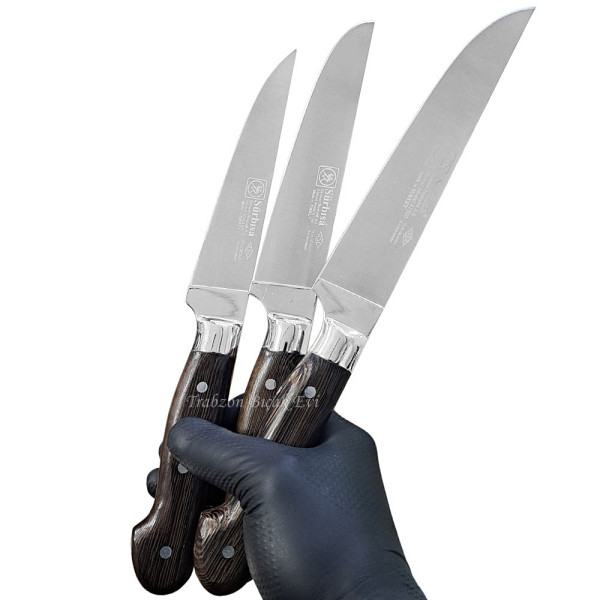 Sürmene Sürbısa El Yapımı 3 Parça Ahşap Saplı Kasap Kurban Bıçak Seti