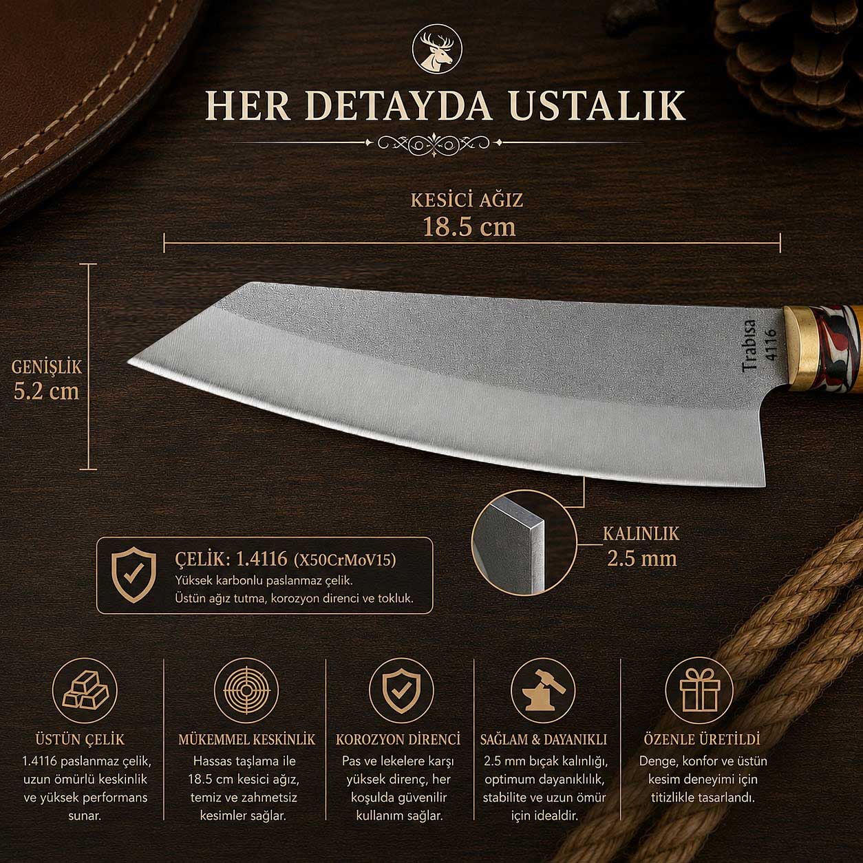 Sürmene El Yapımı Bunka Şef Bıçağı
