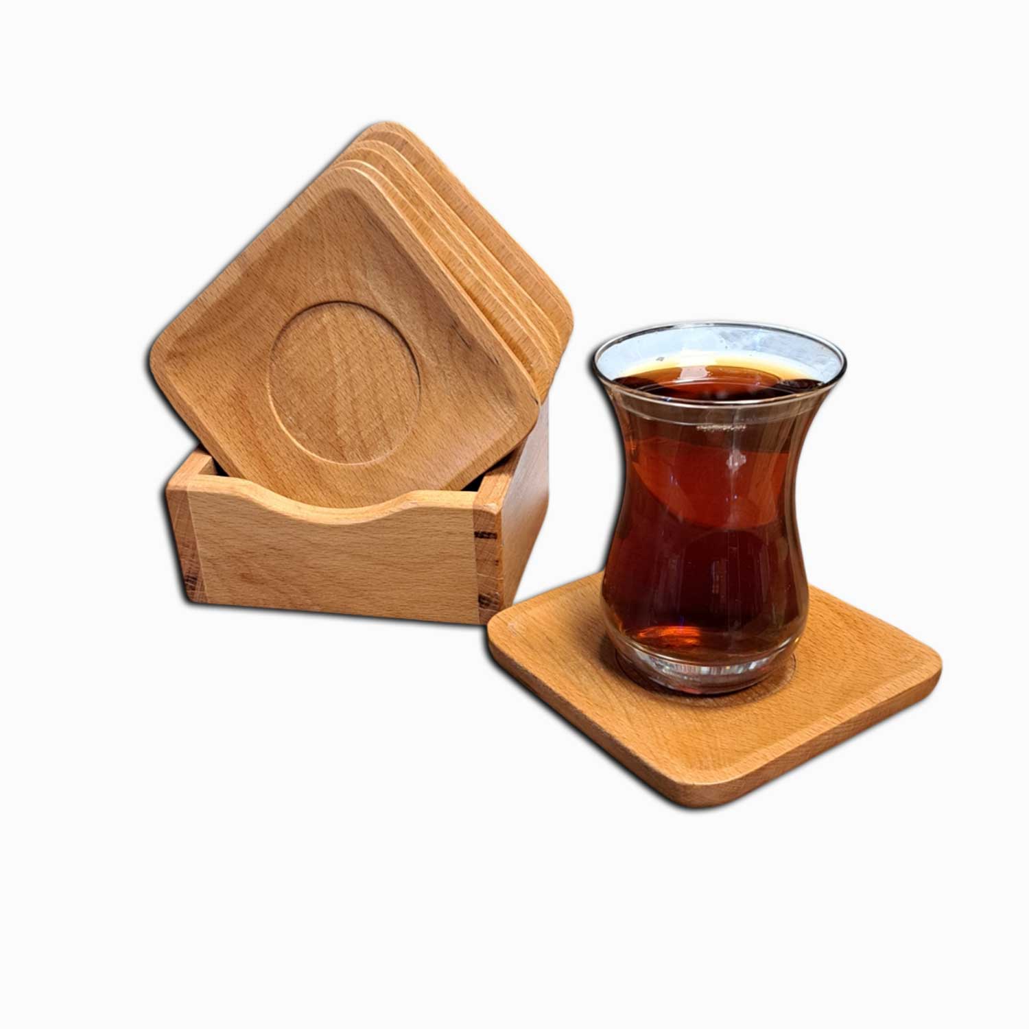 Trabısa El Yapımı Doğal Kayın Ağacı Bardak Altlığı Seti